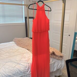 Skies Are Blue Pleated Halter Maxi - Orange, Medium